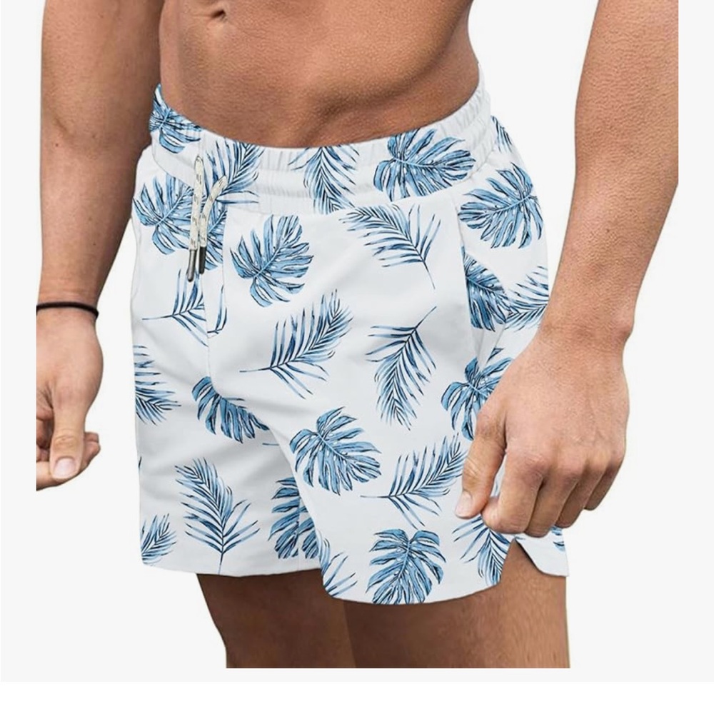 Men's Amazon Tropical Leaf Print Swim Trunks